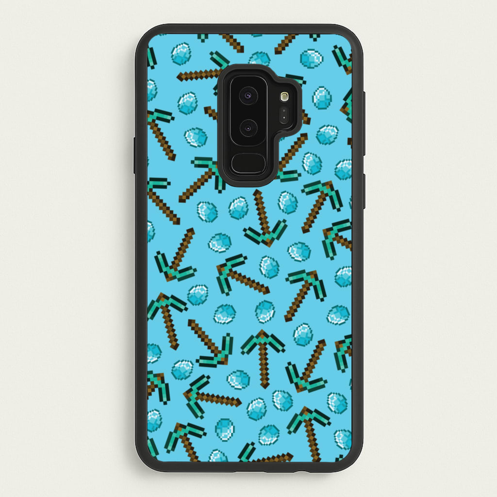 Diamond Axe Pattern - Minecraft Phone Case for Galaxy S9 Plus
