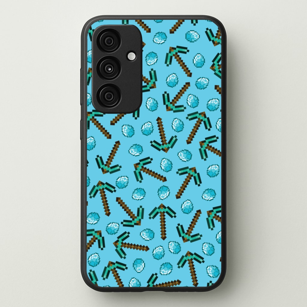 Diamond Axe Pattern - Minecraft Phone Case for Galaxy A35