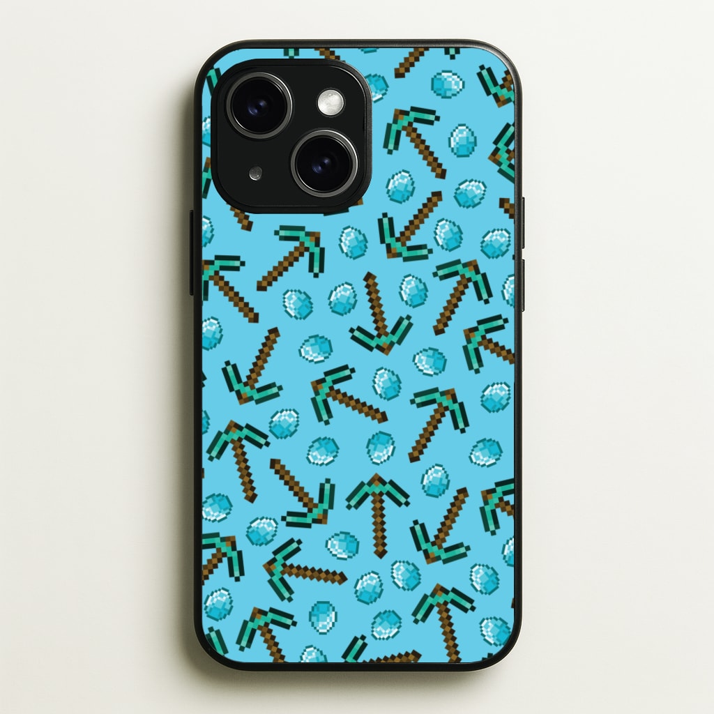 Diamond Axe Pattern - Minecraft Phone Case for iPhone 14 Plus