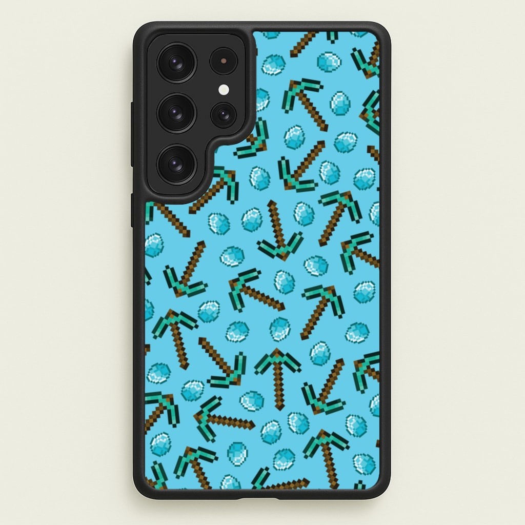 Diamond Axe Pattern - Minecraft Phone Case for Galaxy S23 Ultra