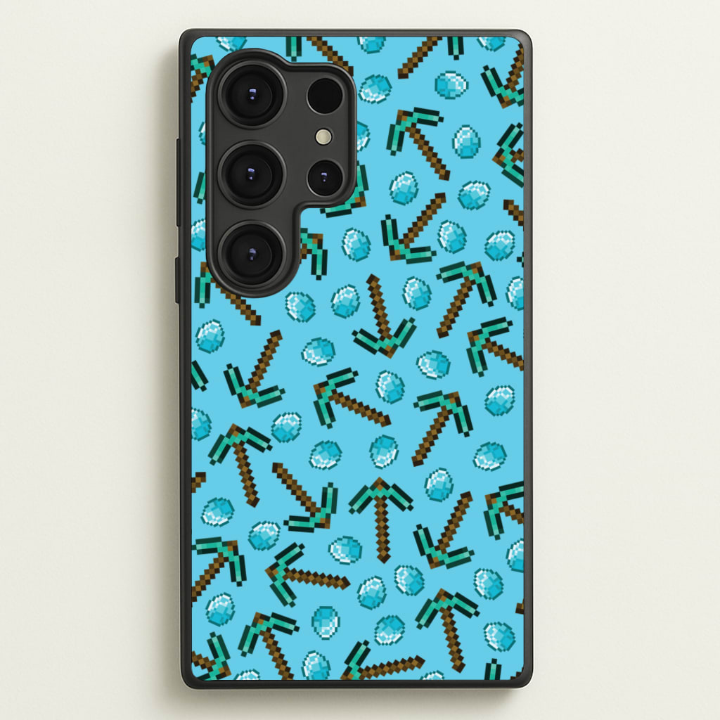 Diamond Axe Pattern - Minecraft Phone Case for Galaxy S25 Ultra