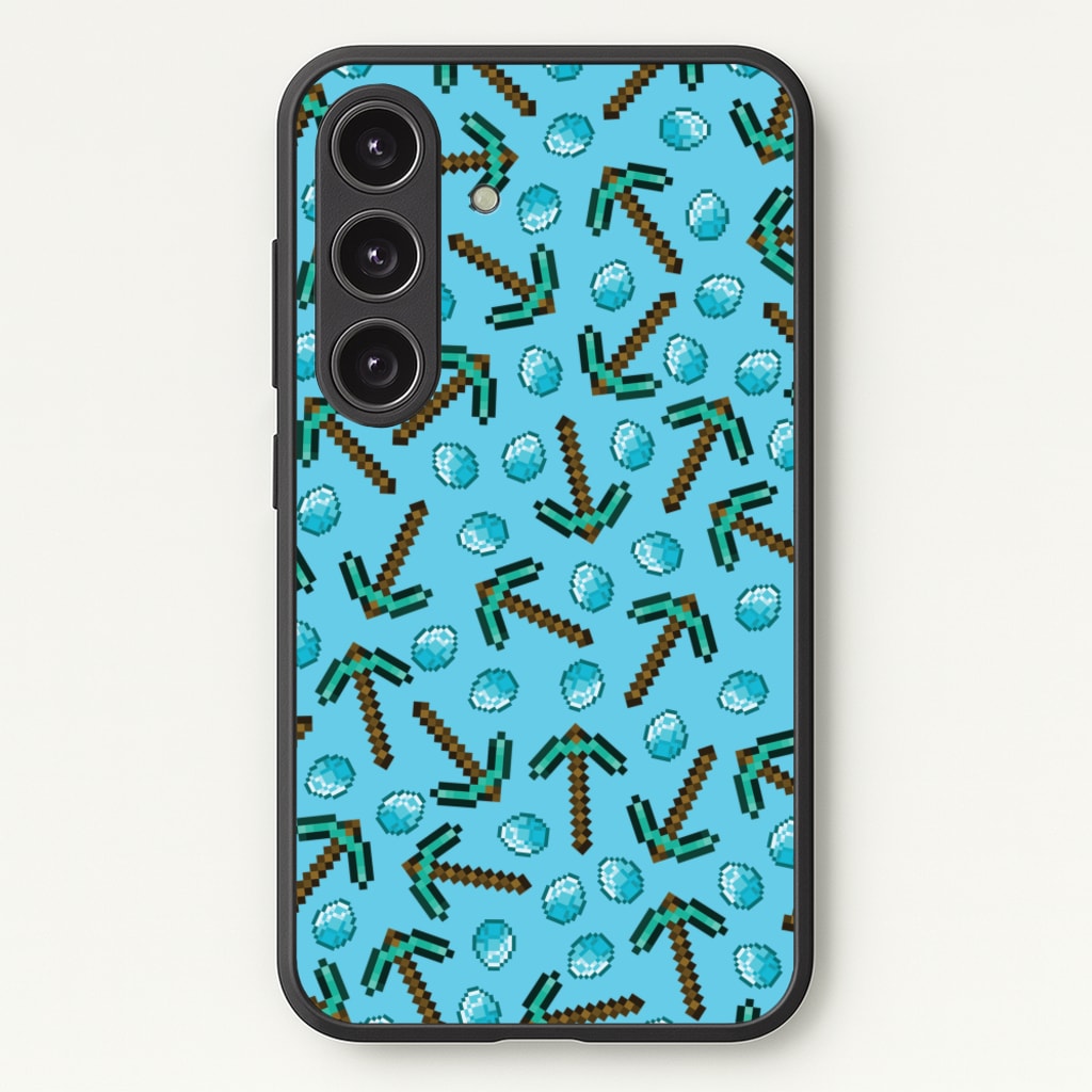 Diamond Axe Pattern - Minecraft Phone Case for Galaxy S24