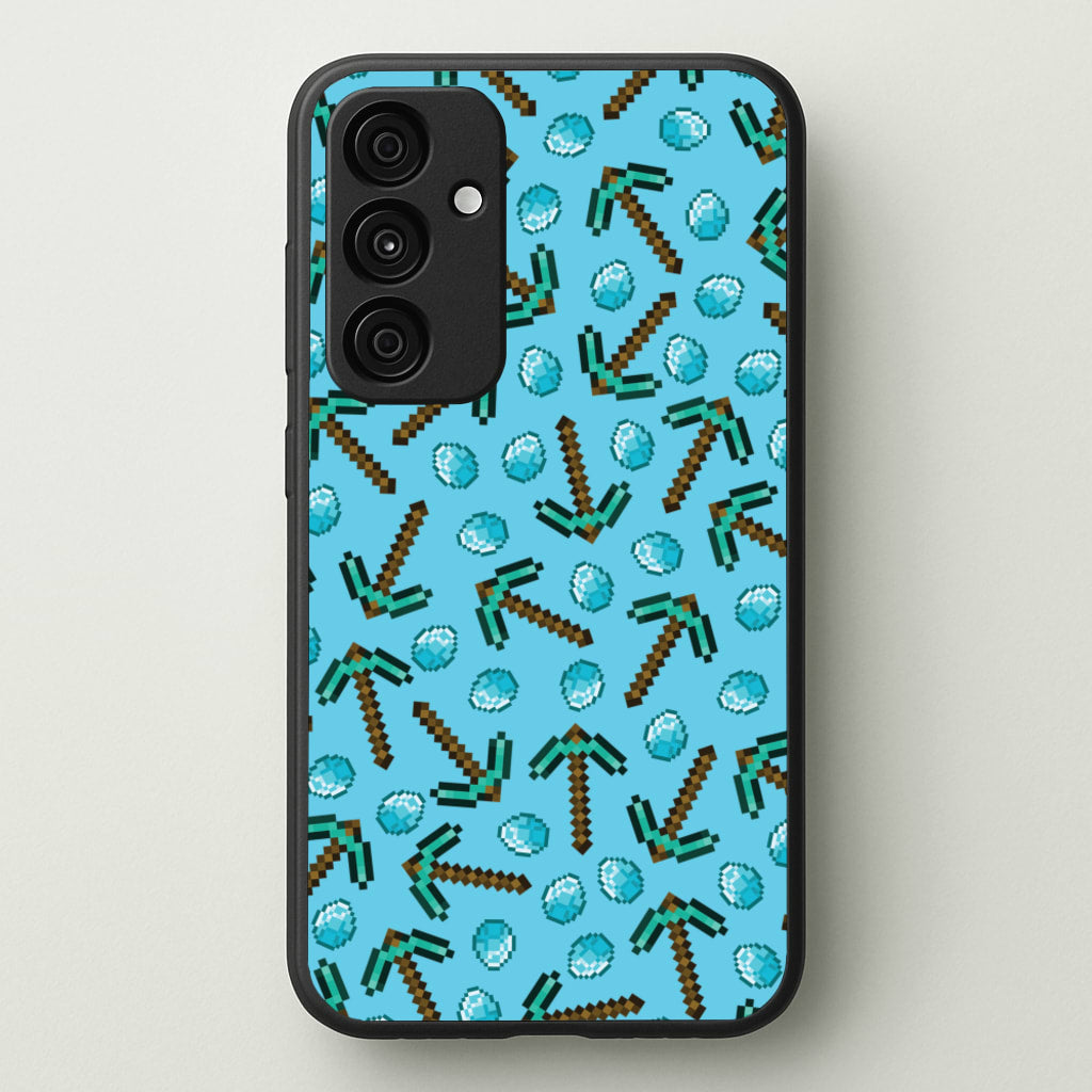 Diamond Axe Pattern - Minecraft Phone Case for Galaxy A55