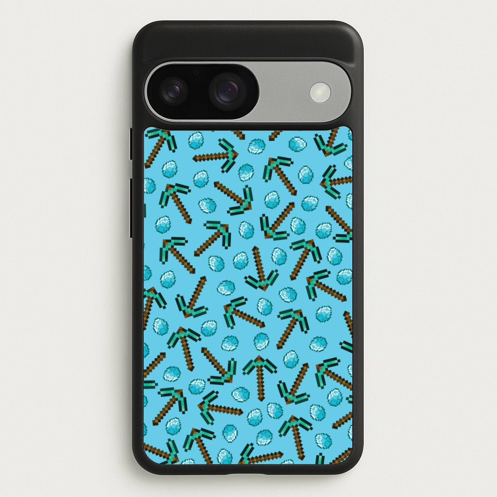 Diamond Axe Pattern - Minecraft Phone Case for Google Pixel 9 / 9 Pro