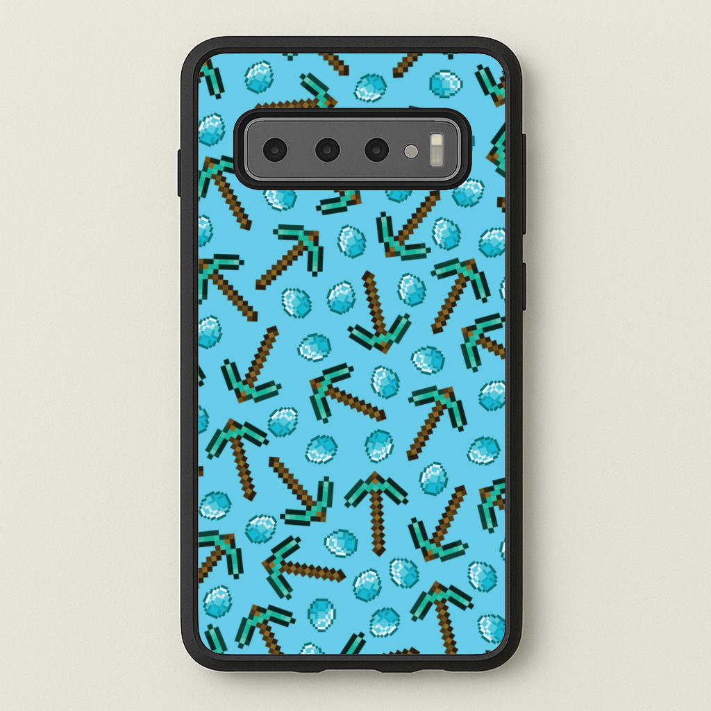Diamond Axe Pattern - Minecraft Phone Case for Galaxy S10
