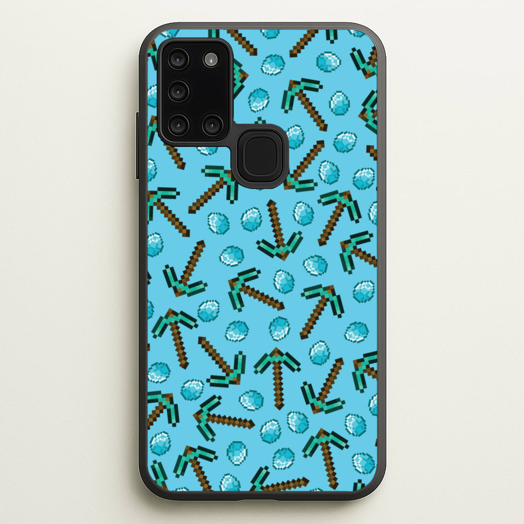 Diamond Axe Pattern - Minecraft Phone Case for Galaxy A21s