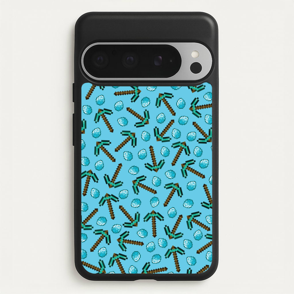 Diamond Axe Pattern  - Minecraft Phone Case for Google Pixel 9 Pro XL