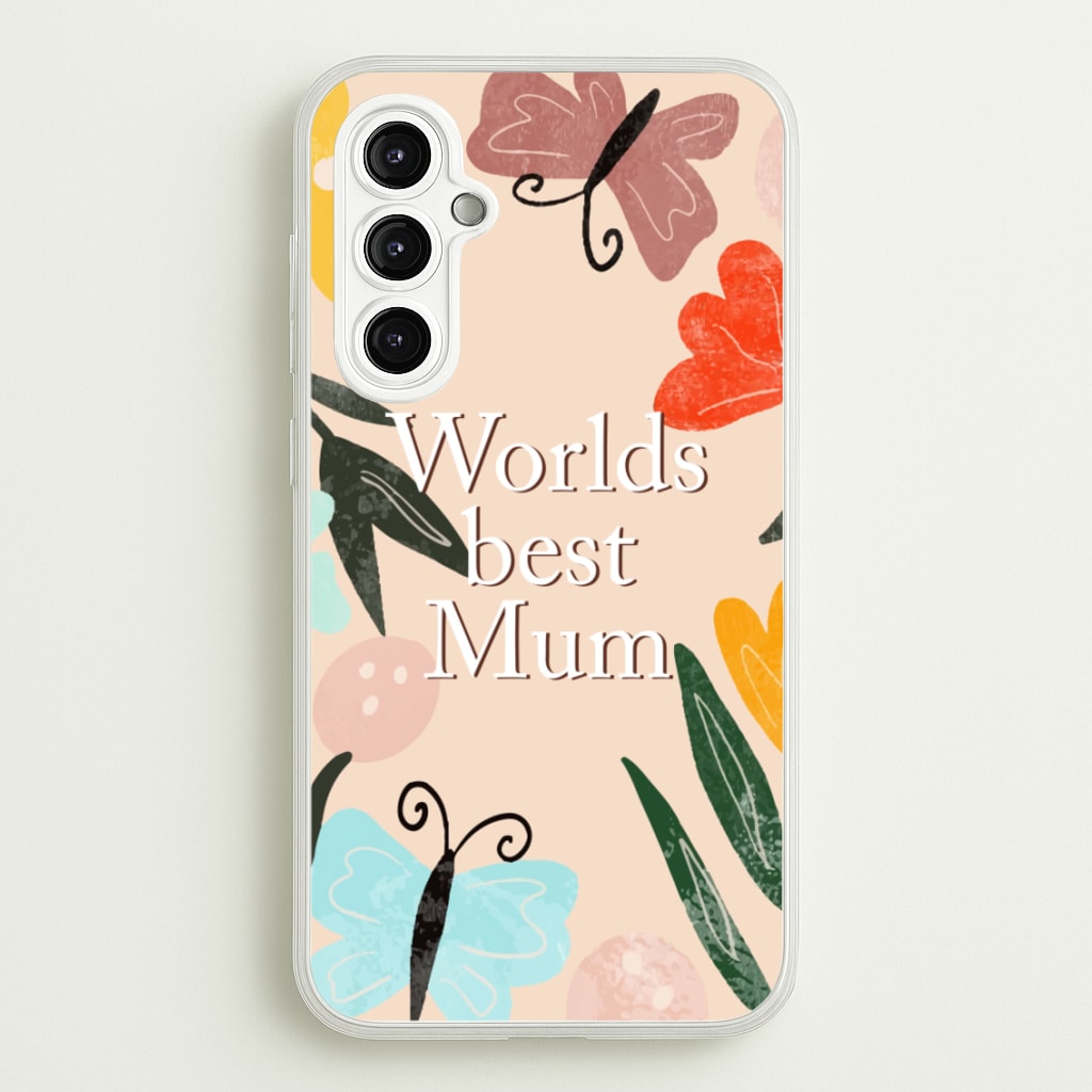 Worlds Best Mum - Floral Mother's Day - Mother's Day Phone Case for Galaxy A14