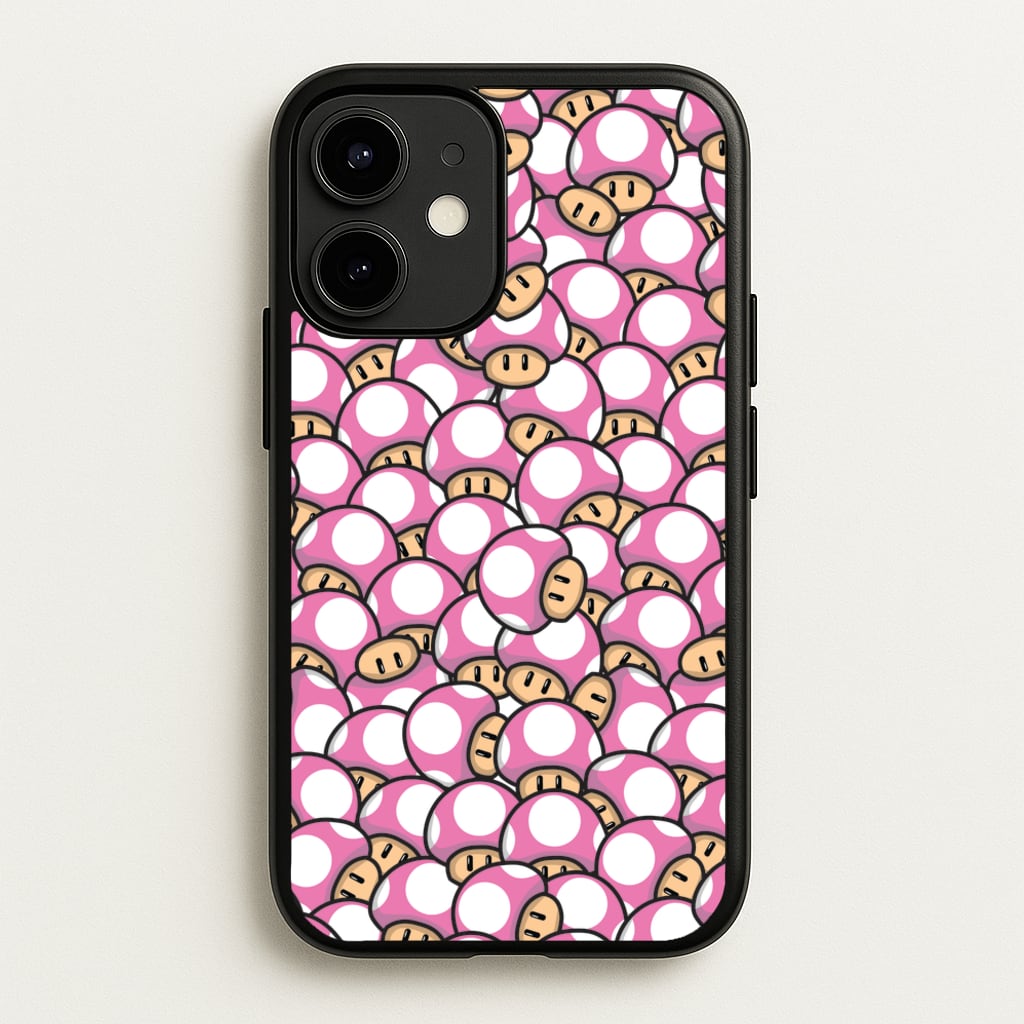 Mushroom Pattern - Pink - The Super Mario Bros Phone Case for iPhone 12 / 12 Pro