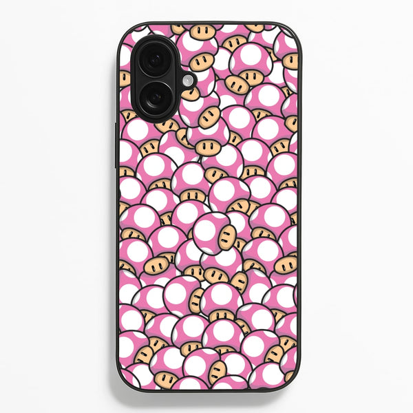 Mushroom Pattern - Pink - The Super Mario Bros Phone Case for iPhone 16 Plus