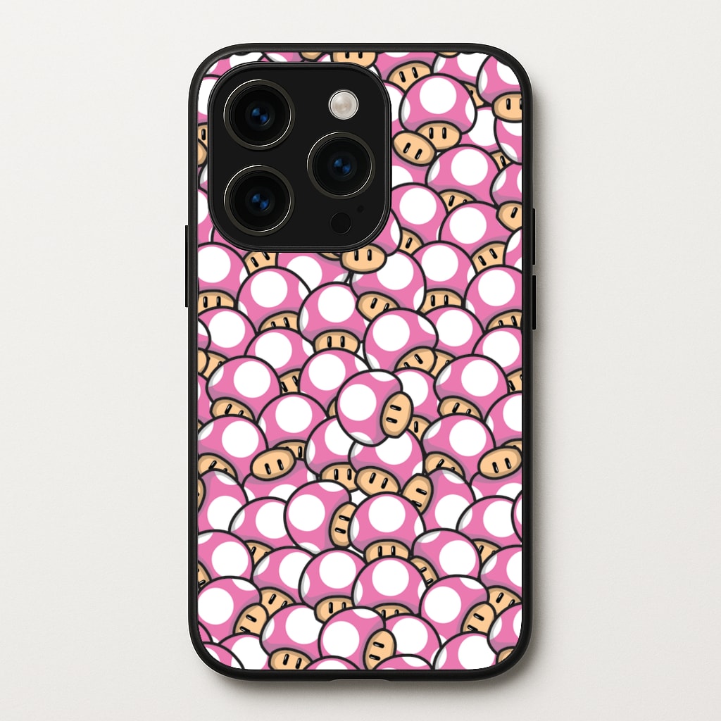 Mushroom Pattern - Pink - The Super Mario Bros Phone Case for iPhone 14 Pro