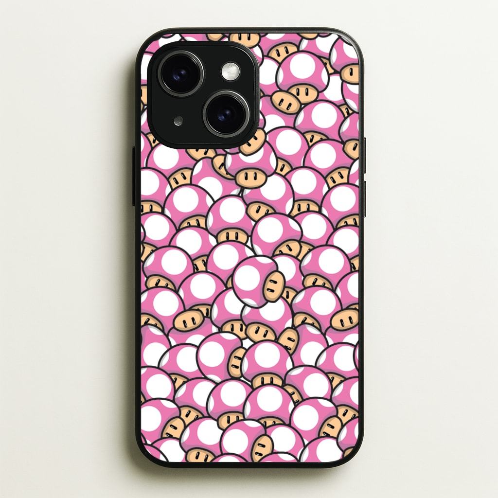 Mushroom Pattern - Pink - The Super Mario Bros Phone Case for iPhone 15