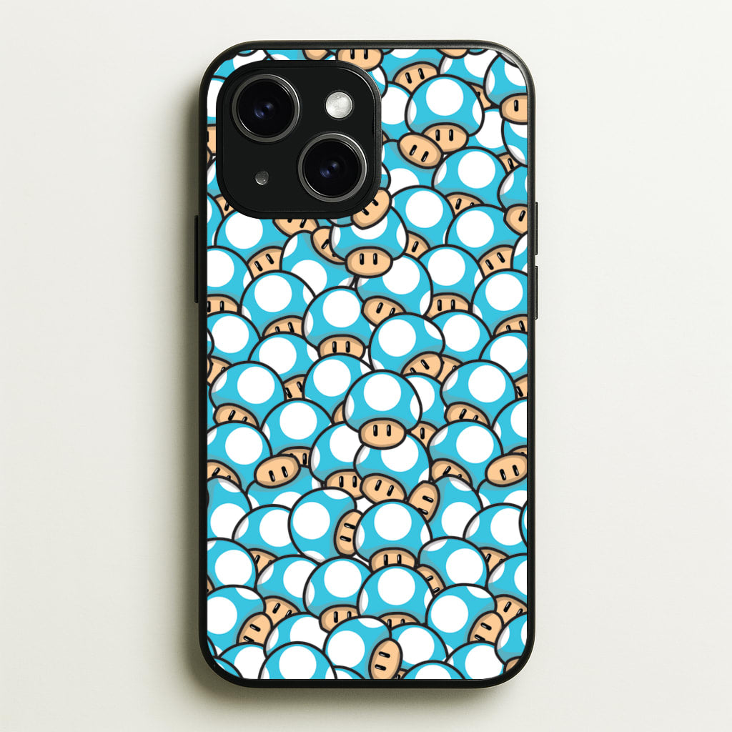 Mushroom Pattern - Light Blue - The Super Mario Bros Phone Case for iPhone 15