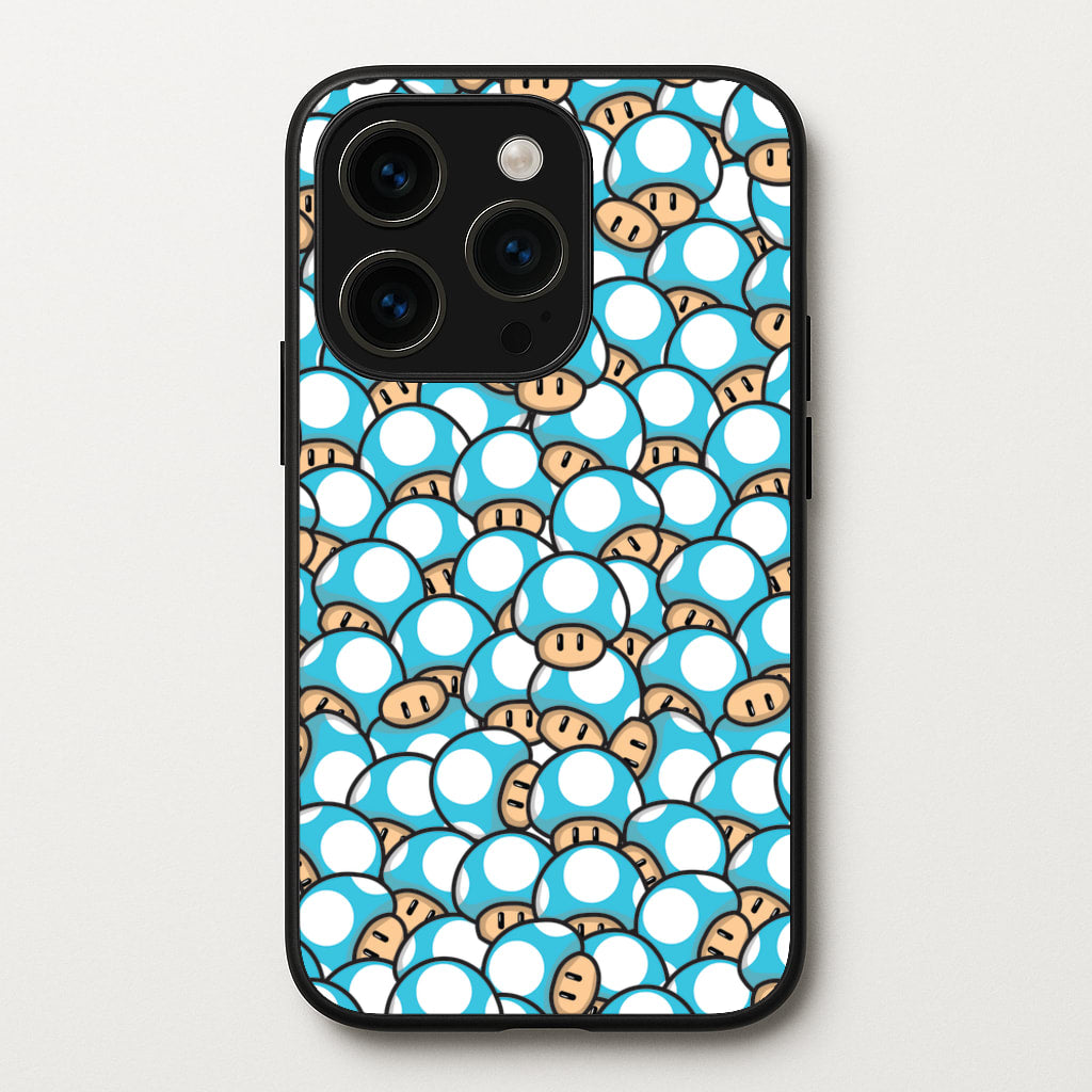 Mushroom Pattern - Light Blue - The Super Mario Bros Phone Case for iPhone 15 Pro