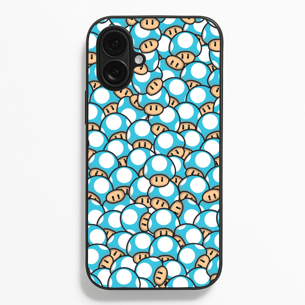 Mushroom Pattern - Light Blue - The Super Mario Bros Phone Case for iPhone 16 Plus