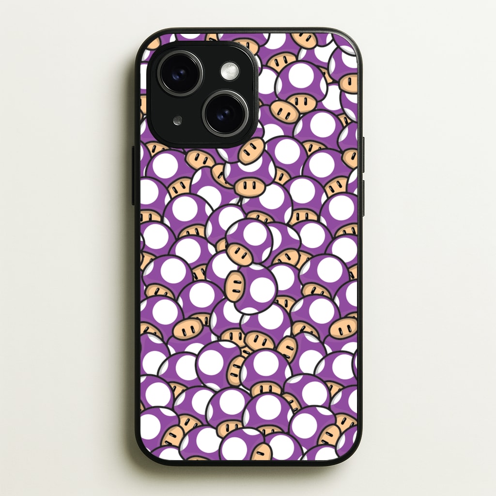 Mushroom Pattern - Purple - The Super Mario Bros Phone Case for iPhone 15 Plus