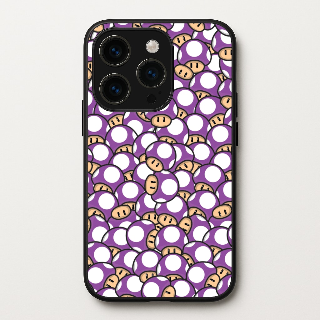 Mushroom Pattern - Purple - The Super Mario Bros Phone Case for iPhone 14 Pro
