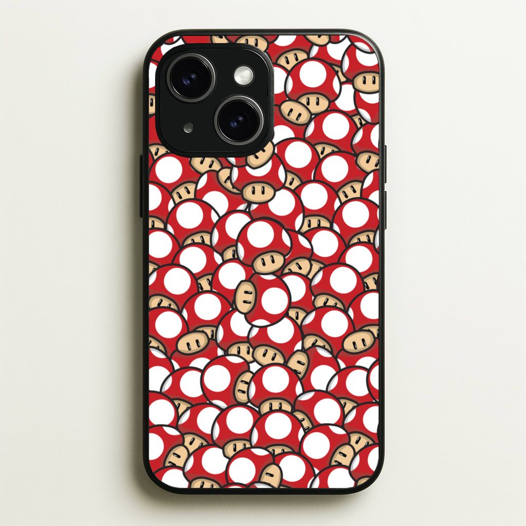 Mushroom Pattern - Red - The Super Mario Bros Phone Case for iPhone 15 Plus