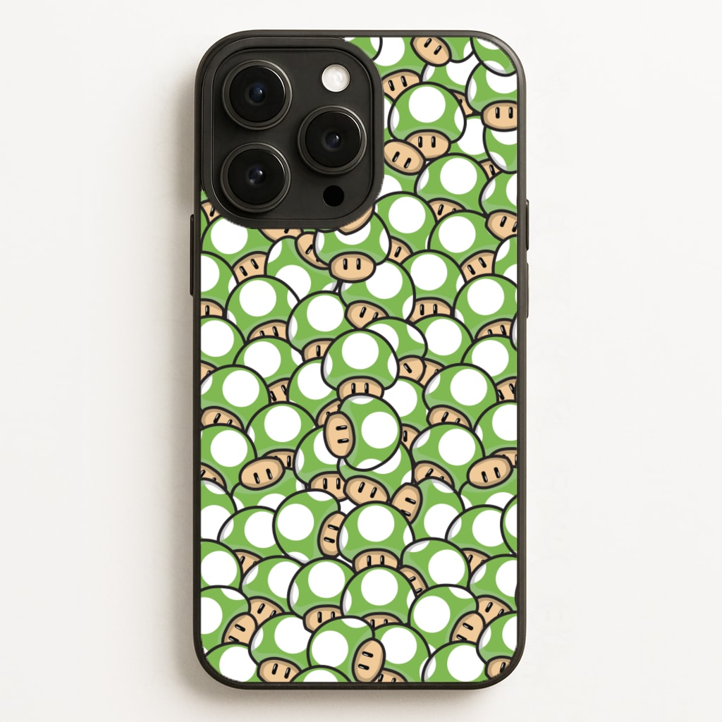 Mushroom Pattern - Green - The Super Mario Bros Phone Case for iPhone 16 Pro Max