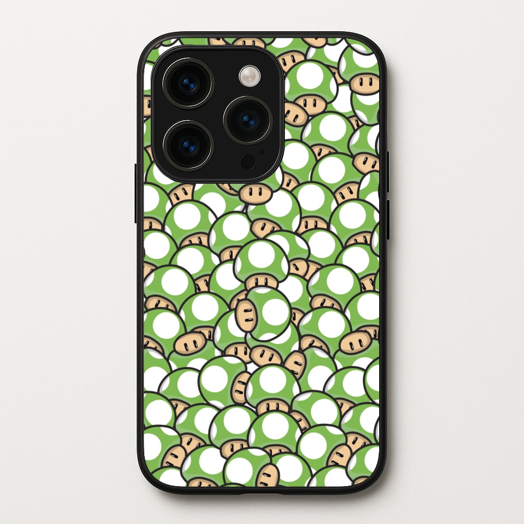 Mushroom Pattern - Green - The Super Mario Bros Phone Case for iPhone 14 Pro