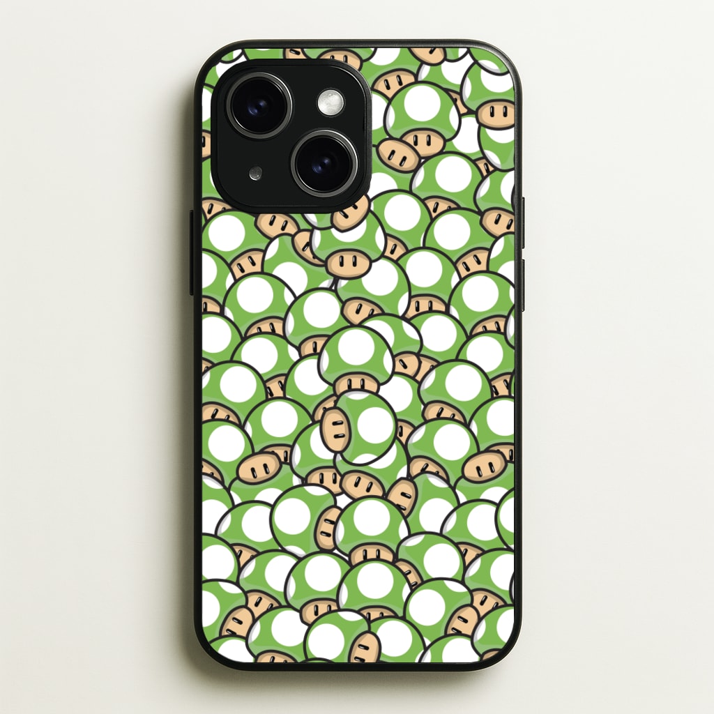Mushroom Pattern - Green - The Super Mario Bros Phone Case for iPhone 15 Plus