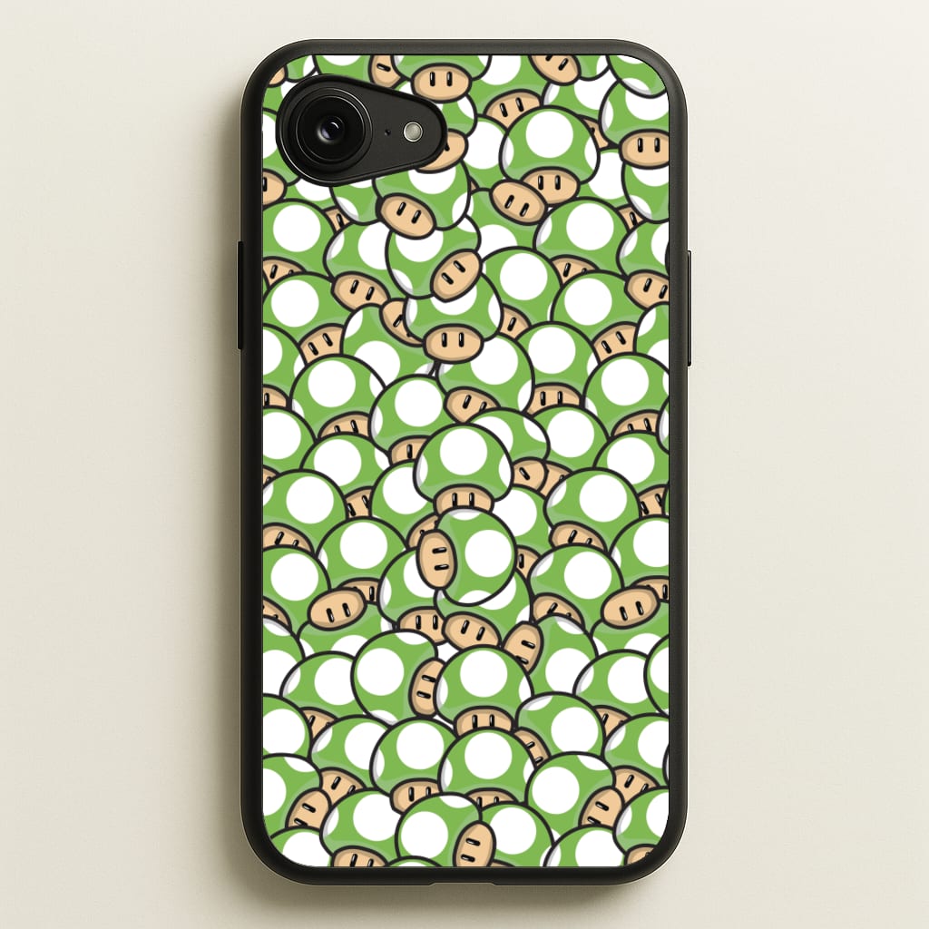 Mushroom Pattern - Green - The Super Mario Bros Phone Case for iPhone 16e