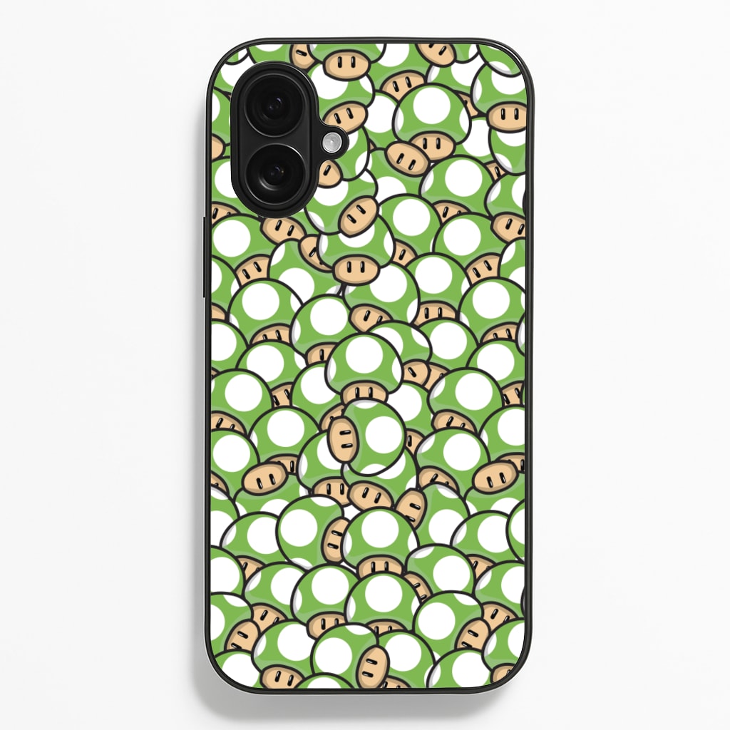 Mushroom Pattern - Green - The Super Mario Bros Phone Case for iPhone 16 Plus