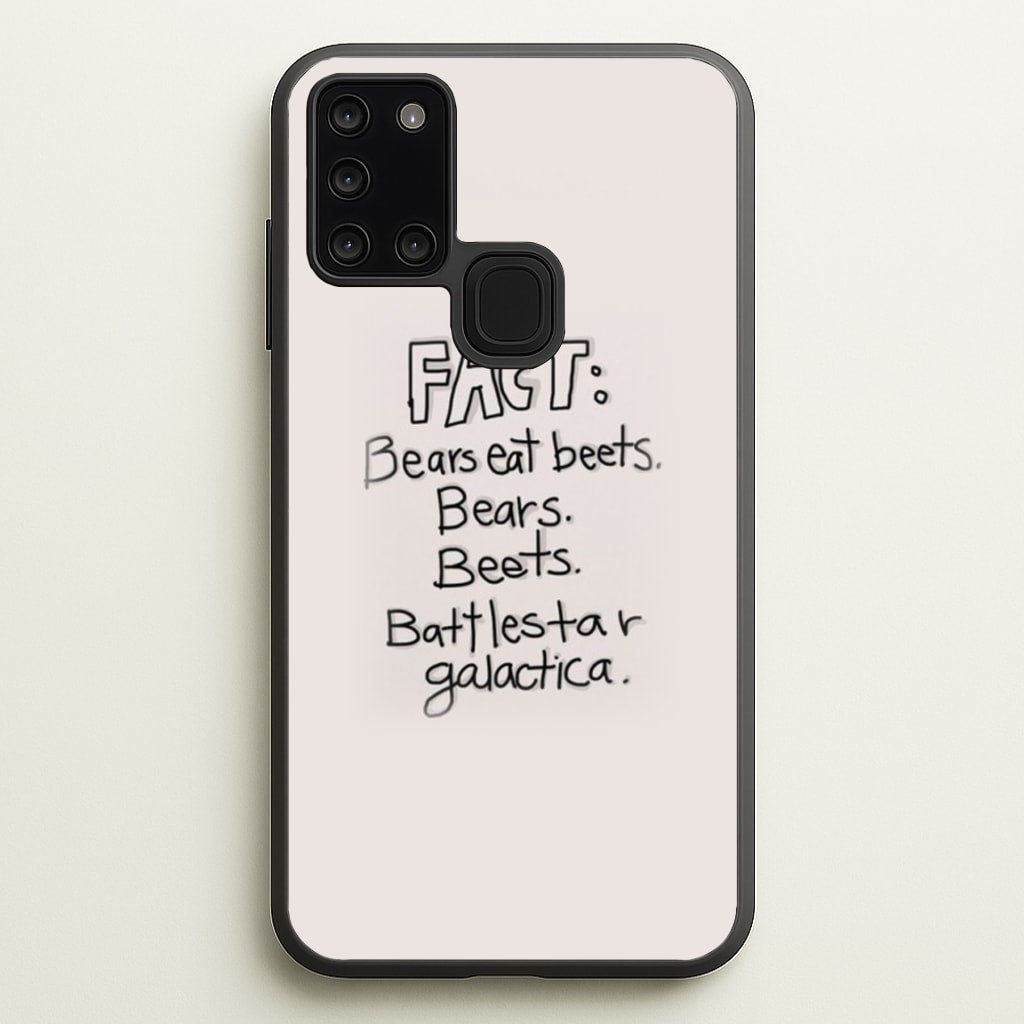 Fact - Bears Eat Beets - Bears, Beets, Battlestar Galactica - The Office Phone Case for Galaxy A21s