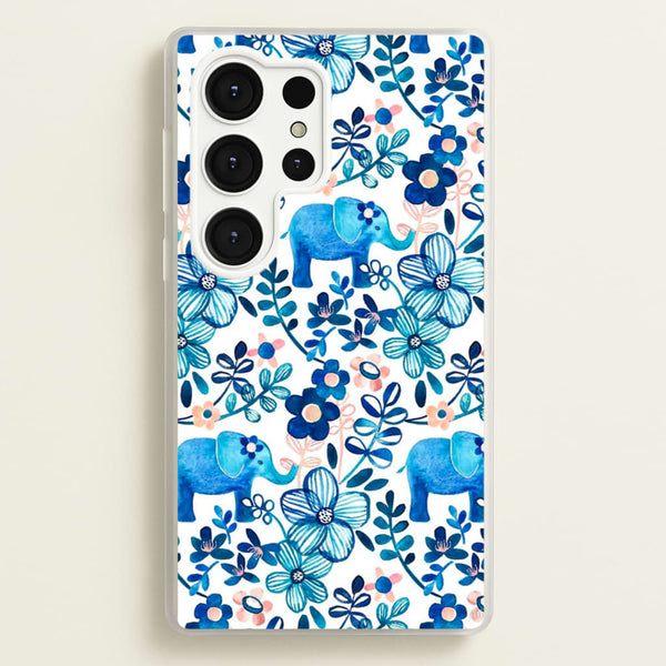 Elephant and Floral Pattern - Flamingos Phone Case for Galaxy S25 Ultra