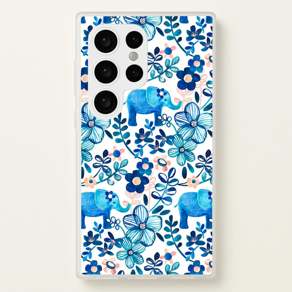 Elephant and Floral Pattern - Flamingos Phone Case for Galaxy S24 Ultra