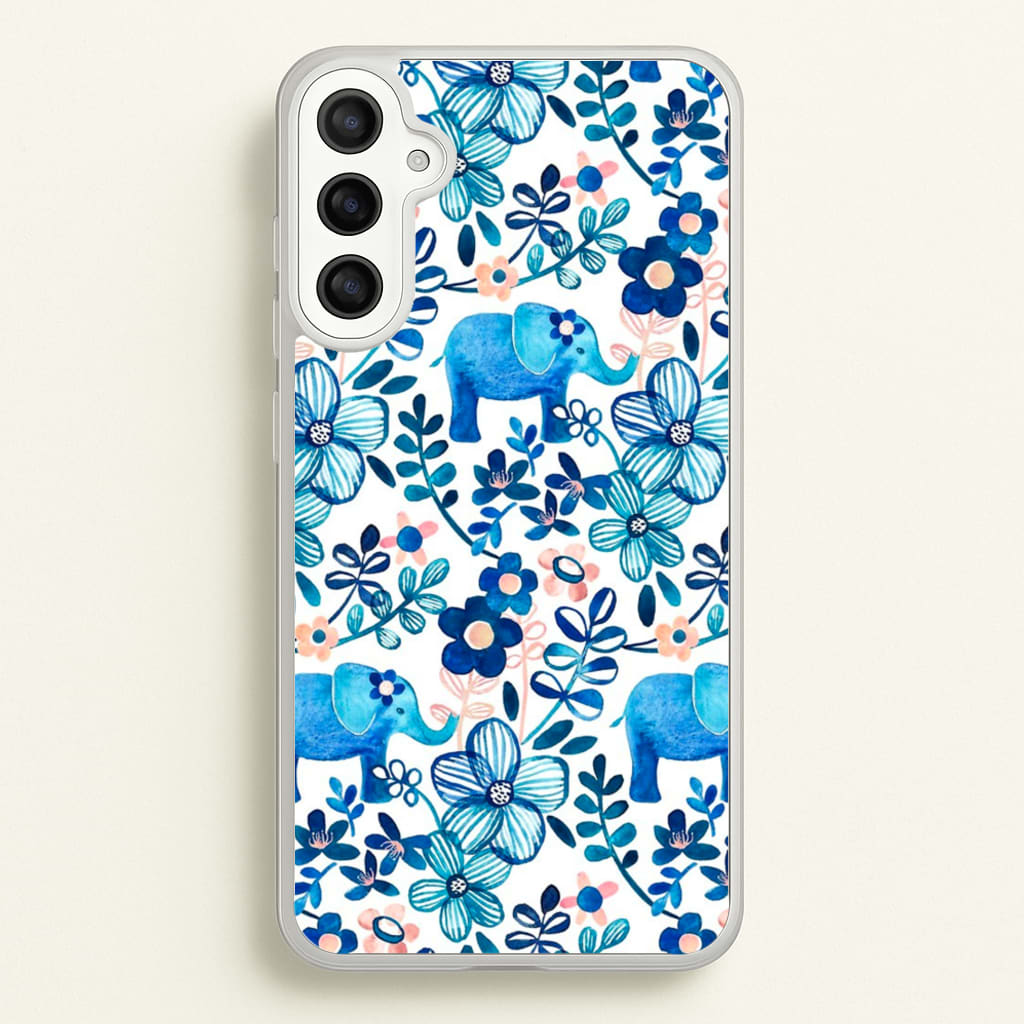 Elephant and Floral Pattern - Flamingos Phone Case for Galaxy A34
