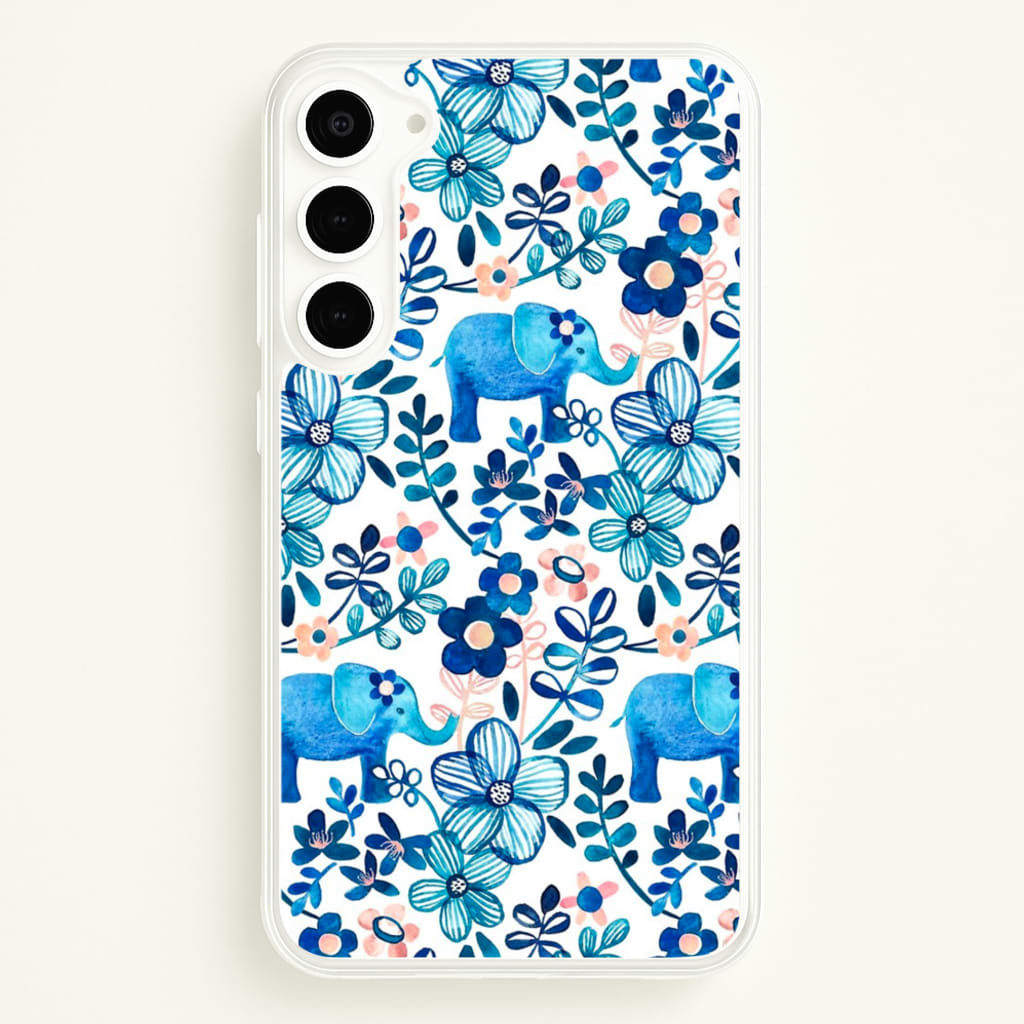 Elephant and Floral Pattern - Flamingos Phone Case for Galaxy S23 Plus