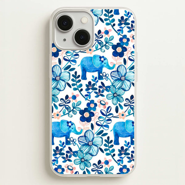 Elephant and Floral Pattern - Flamingos Phone Case for iPhone 13 Mini