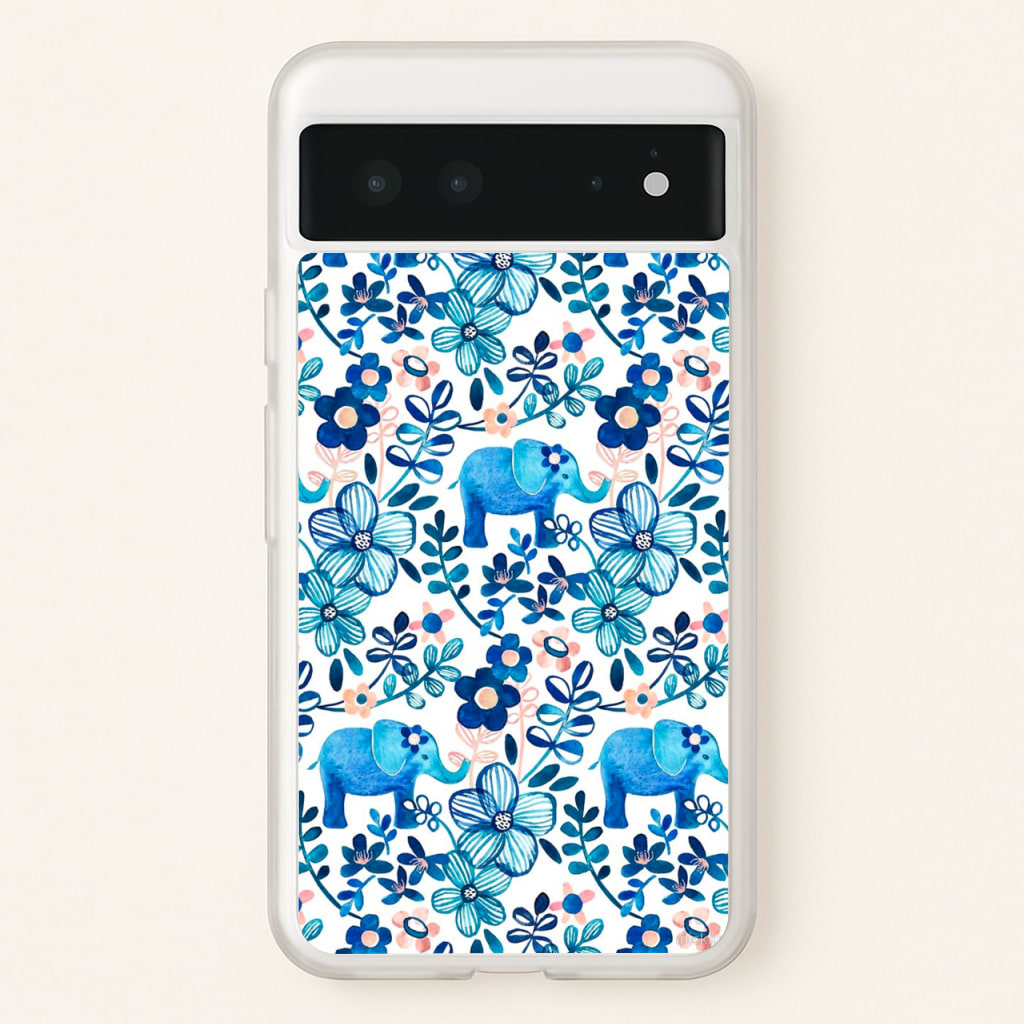 Elephant and Floral Pattern - Flamingos Phone Case for Google Pixel 6