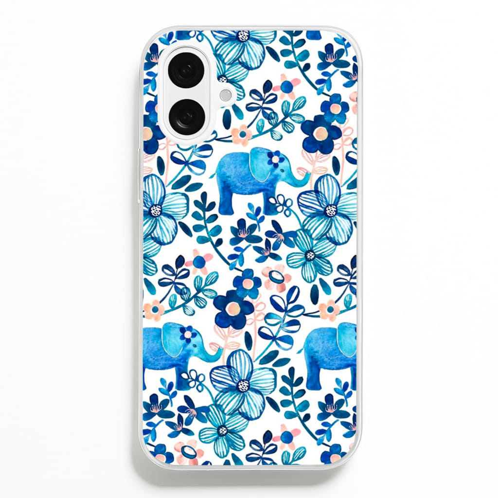 Elephant and Floral Pattern - Flamingos Phone Case for iPhone 16 Plus