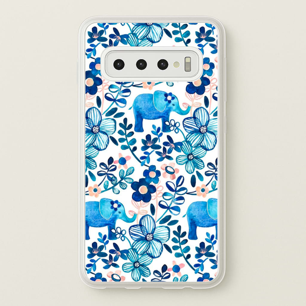 Elephant and Floral Pattern - Flamingos Phone Case for Galaxy S10 Plus