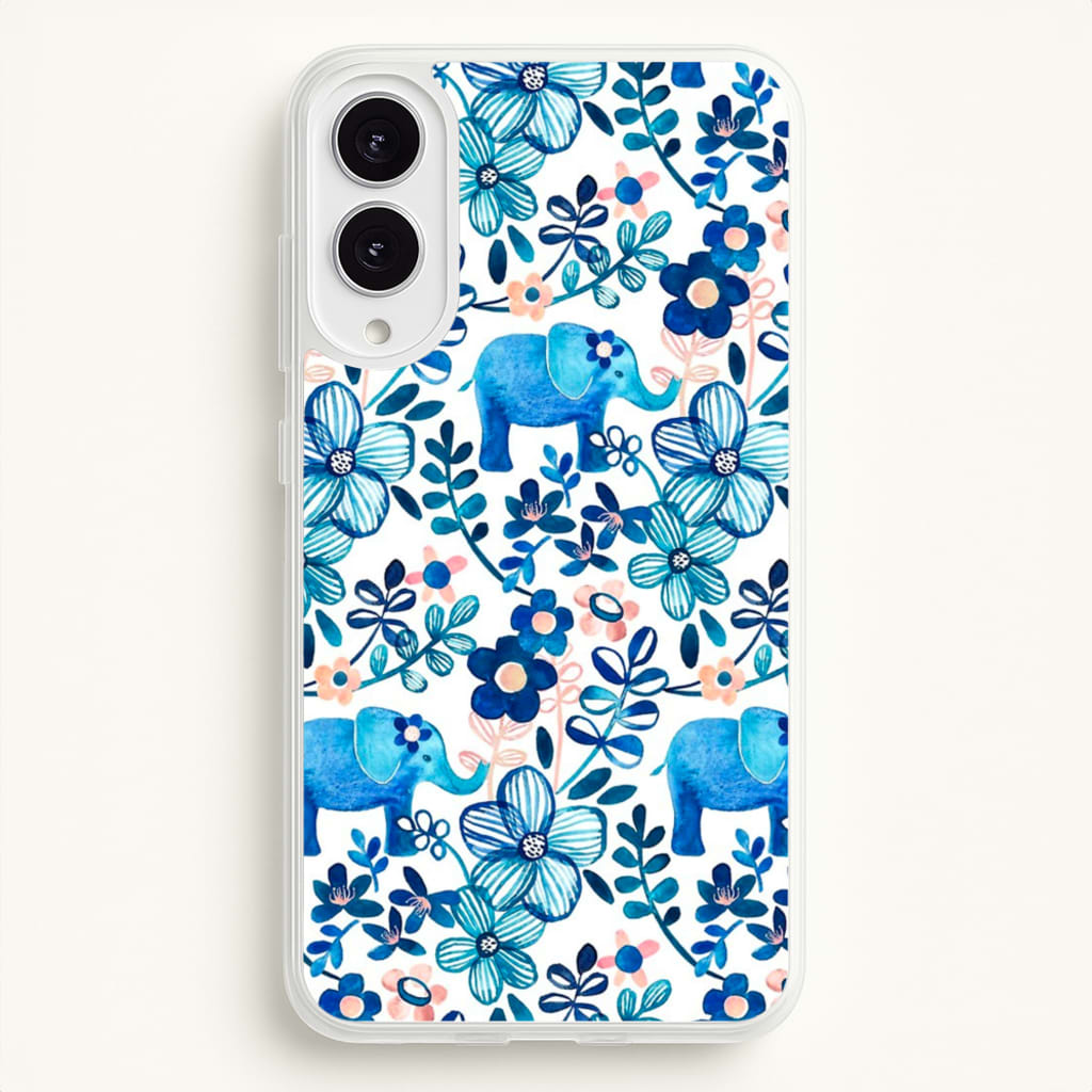 Elephant and Floral Pattern - Flamingos Phone Case for Galaxy S25 Edge