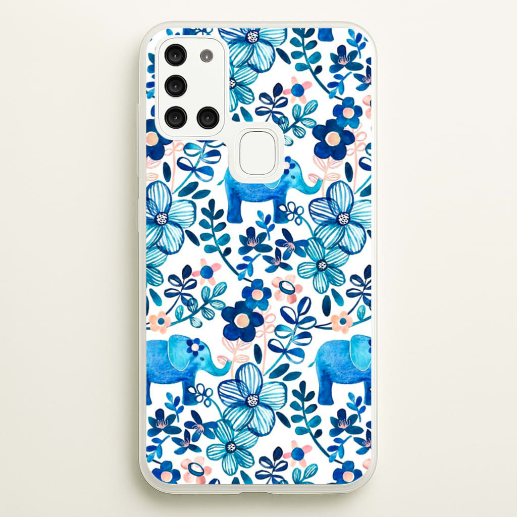 Elephant and Floral Pattern - Flamingos Phone Case for Galaxy A21s