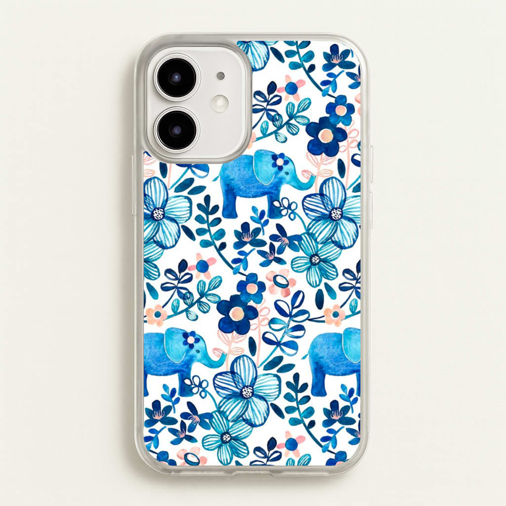Elephant and Floral Pattern - Flamingos Phone Case for iPhone 12 Mini