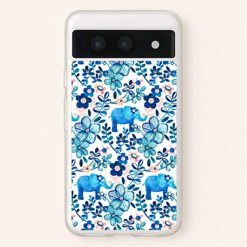 Elephant and Floral Pattern - Flamingos Phone Case for Google Pixel 8a