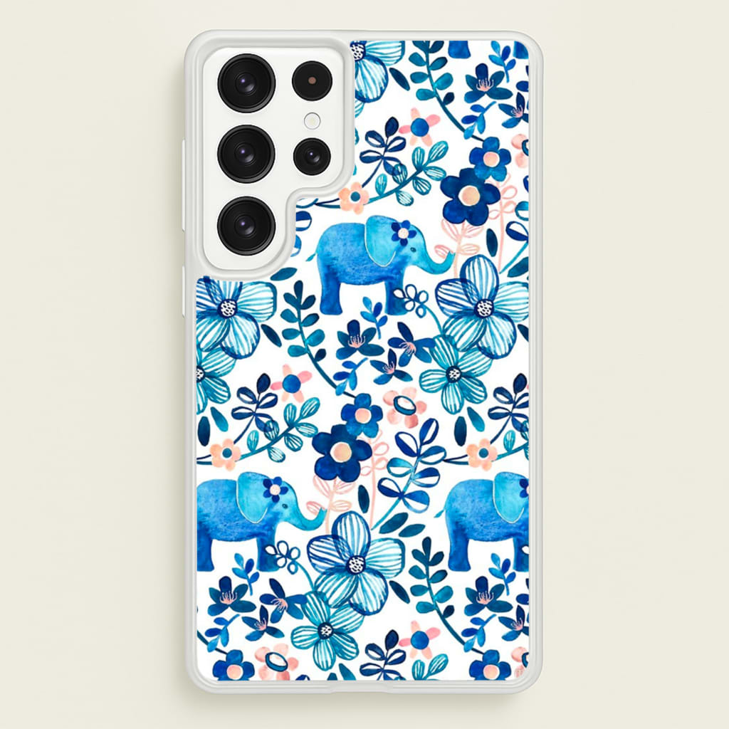 Elephant and Floral Pattern - Flamingos Phone Case for Galaxy S23 Ultra