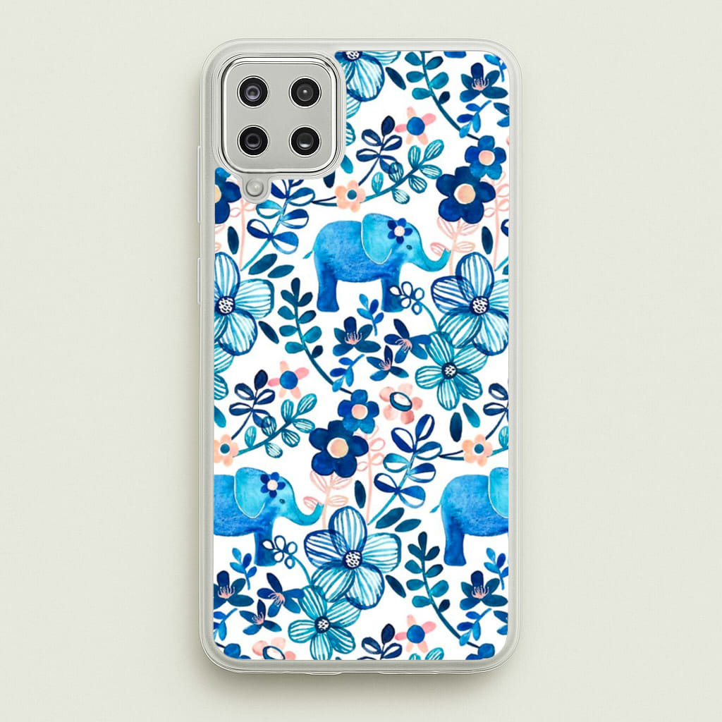 Elephant and Floral Pattern - Flamingos Phone Case for Galaxy A12
