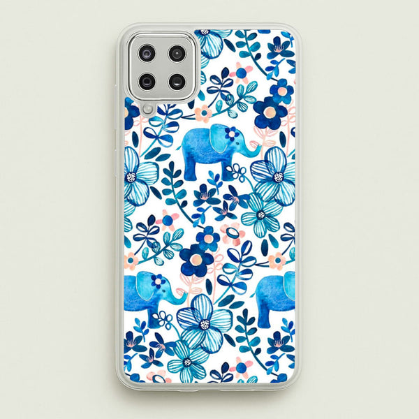 Elephant and Floral Pattern - Flamingos Phone Case for Galaxy A12