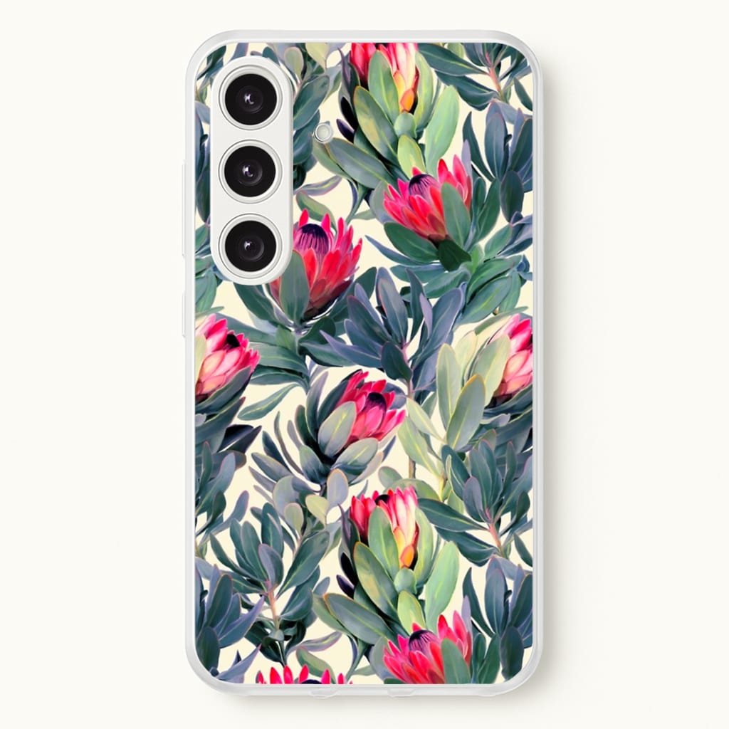 Painted Protea Pattern - Floral Phone Case for Galaxy S24