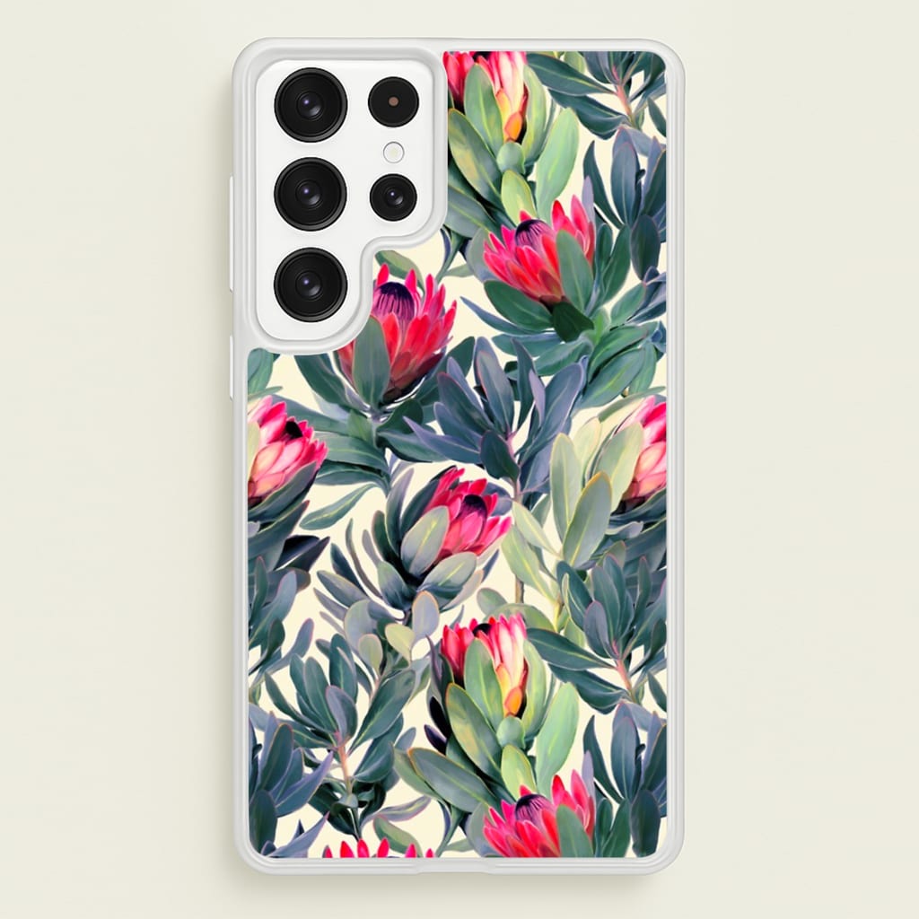 Painted Protea Pattern - Floral Phone Case for Galaxy S23 Ultra