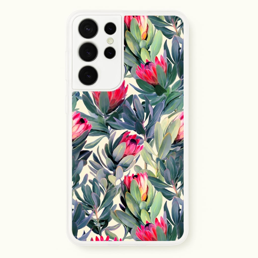 Painted Protea Pattern - Floral Phone Case for Galaxy S21 Ultra