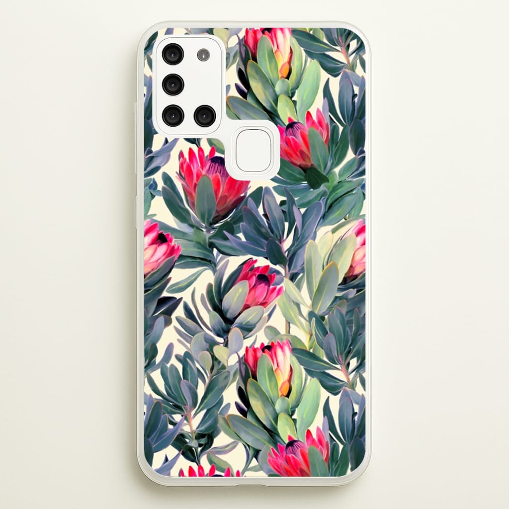 Painted Protea Pattern - Floral Phone Case for Galaxy A21s