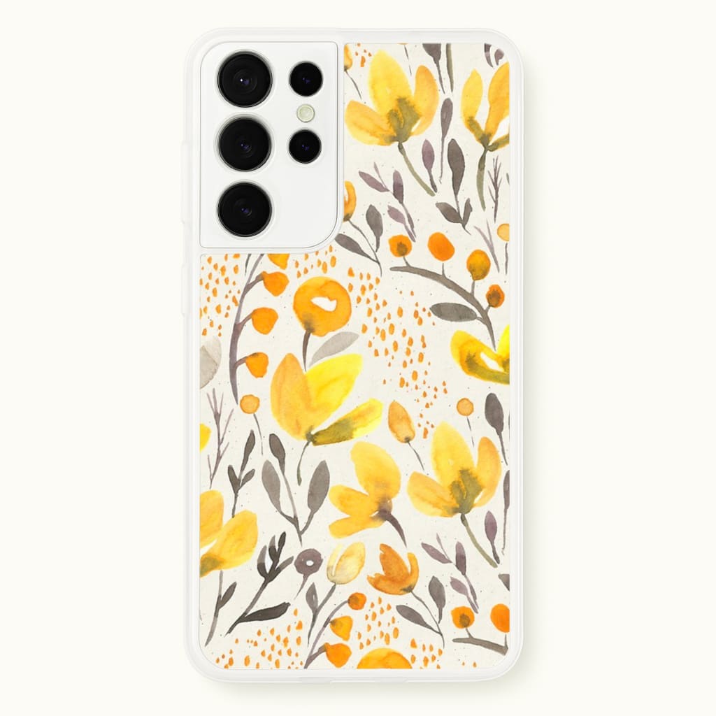 Yellow Field Floral - Floral Phone Case for Galaxy S21 Ultra