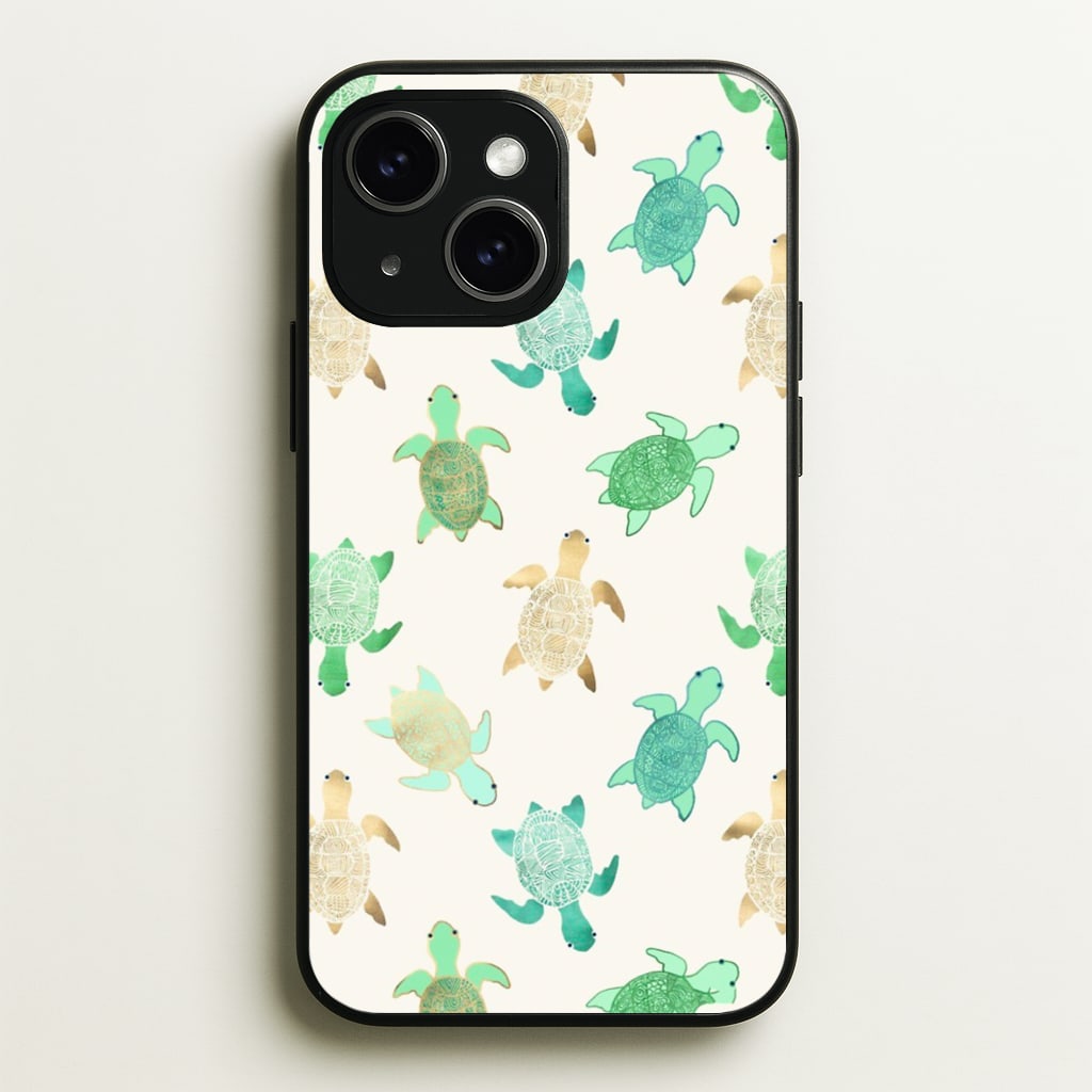 Gilded Jade & Mint Turtles - Phone Case for iPhone 14