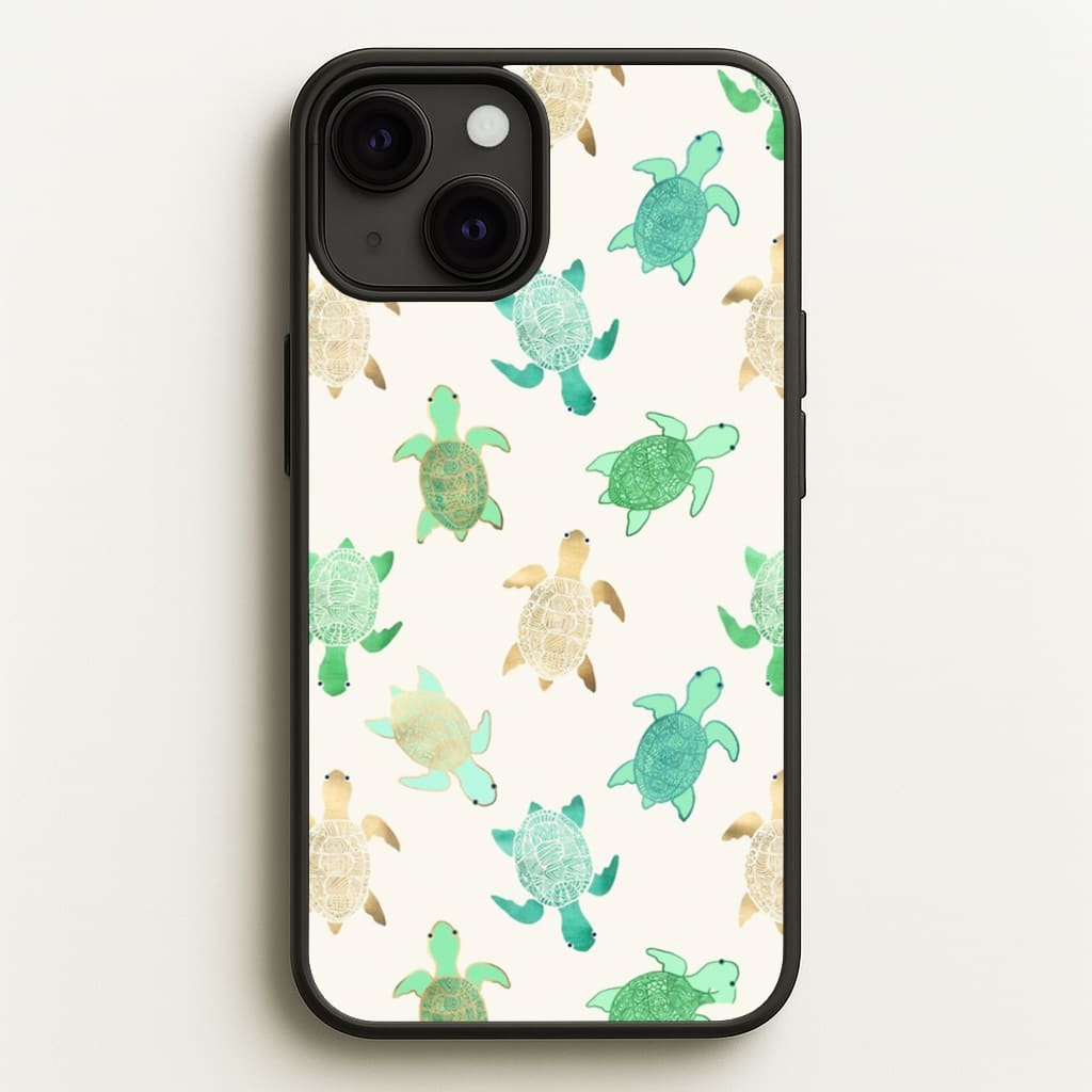 Gilded Jade & Mint Turtles - Phone Case for iPhone 13 Mini